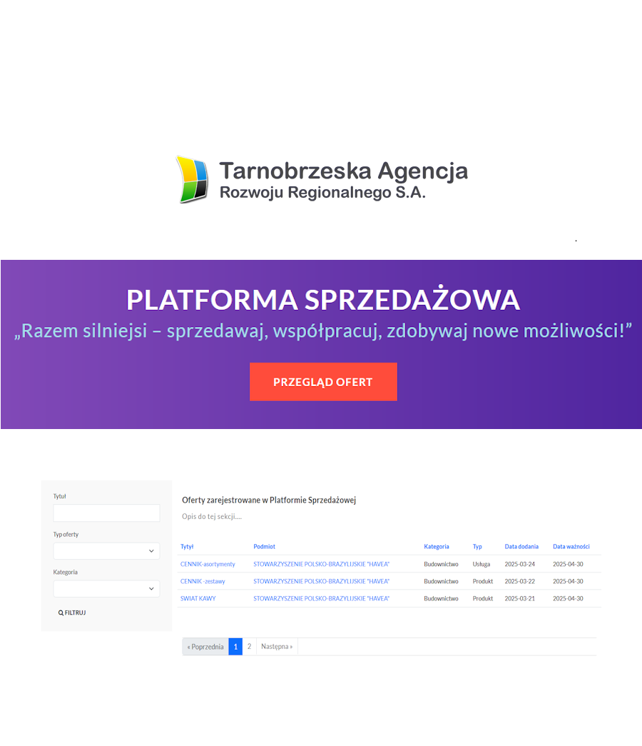 Platforma Sprzedażowa w ramach projektu Tarnobrzeski Ośrodek Wspierania Ekonomii Społecznej
